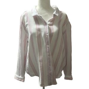 Lucky Brand Women's XL Gauze NWOT
Button Down Shirt Pink Stripe New
Without Tags